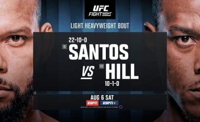 UFC typy bukmacherskie, kursy i zakłady – Santos vs Hill (07.08)