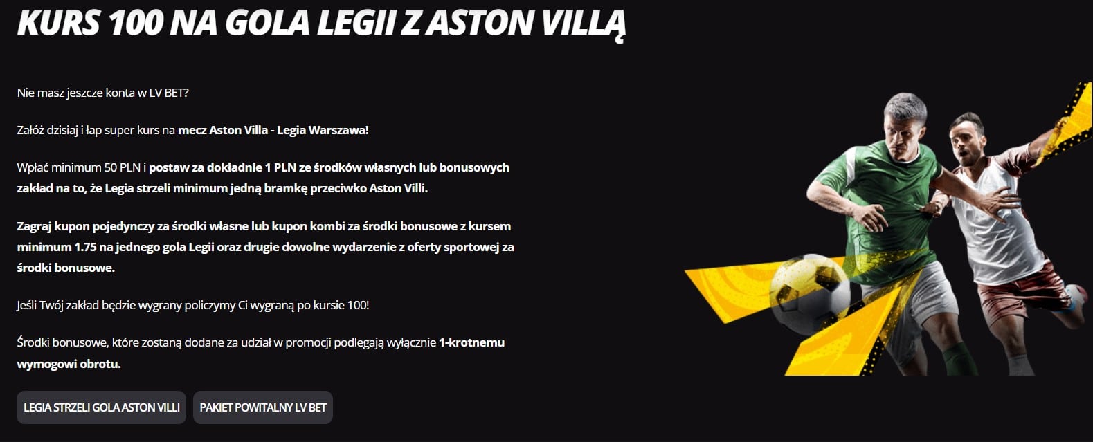 Aston Villa – Legia Warszawa kurs 100.00 na gola Legii