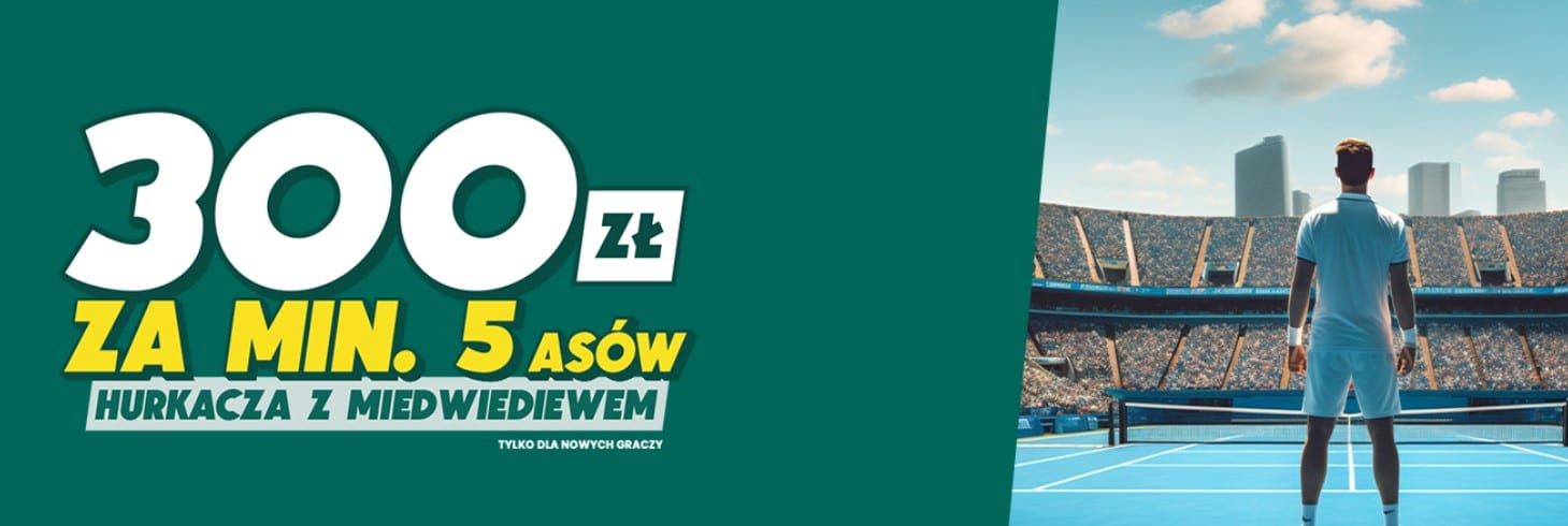 Hurkacz – Miedwiediew: bonus 300 zł za min. 5 asów Polaka