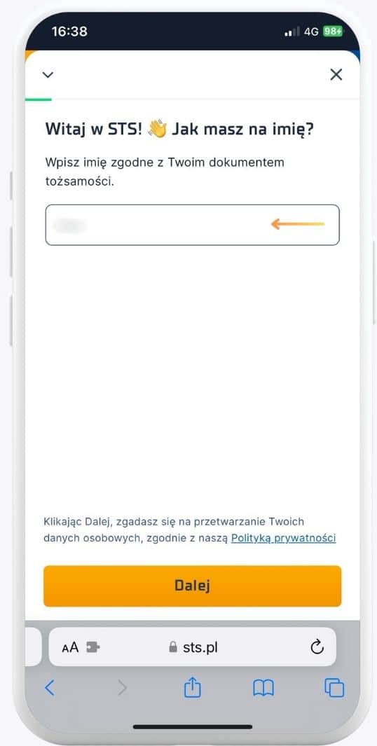 Rejestracja konta sts