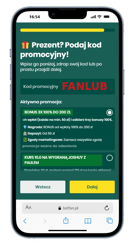 Betfan kod promocyjny Fanlub