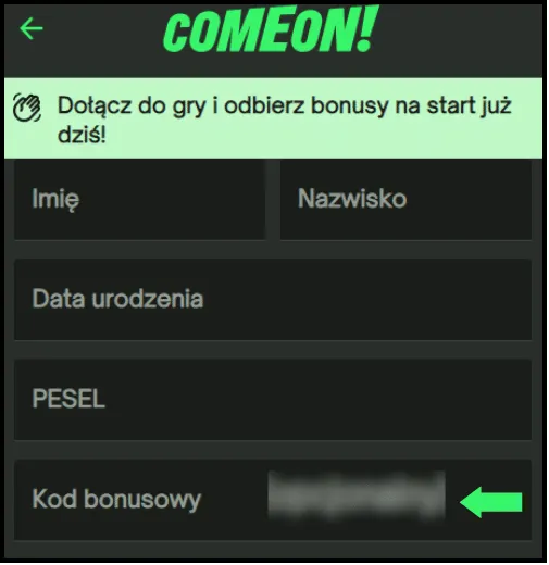 ComeOn kod bonusowy