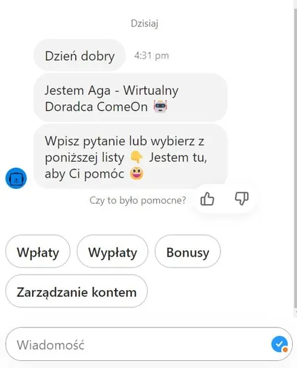 obsługą klienta Come On