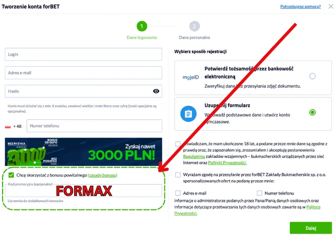 Gdzie wpisać forBET kod promocyjny FORMAX