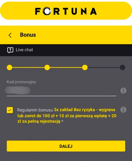 gdzie wprowadzić kod promocyjny Fortuna
