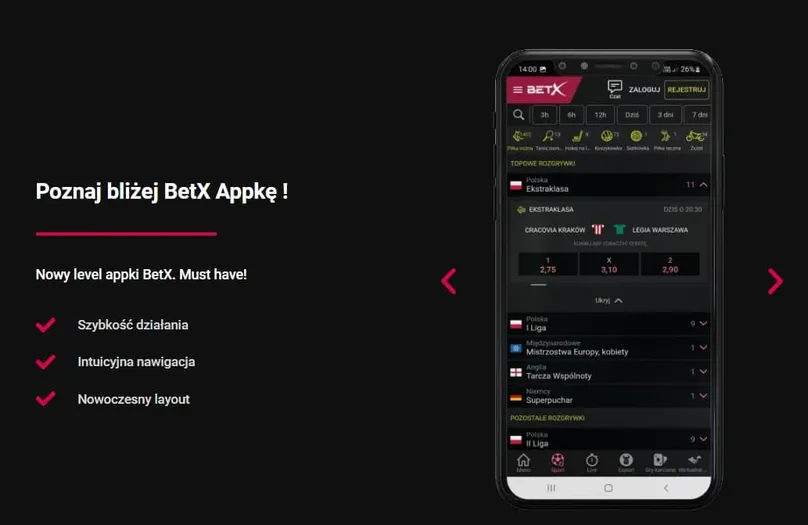 BetX aplikacja mobilna - obstawiaj na telefonie