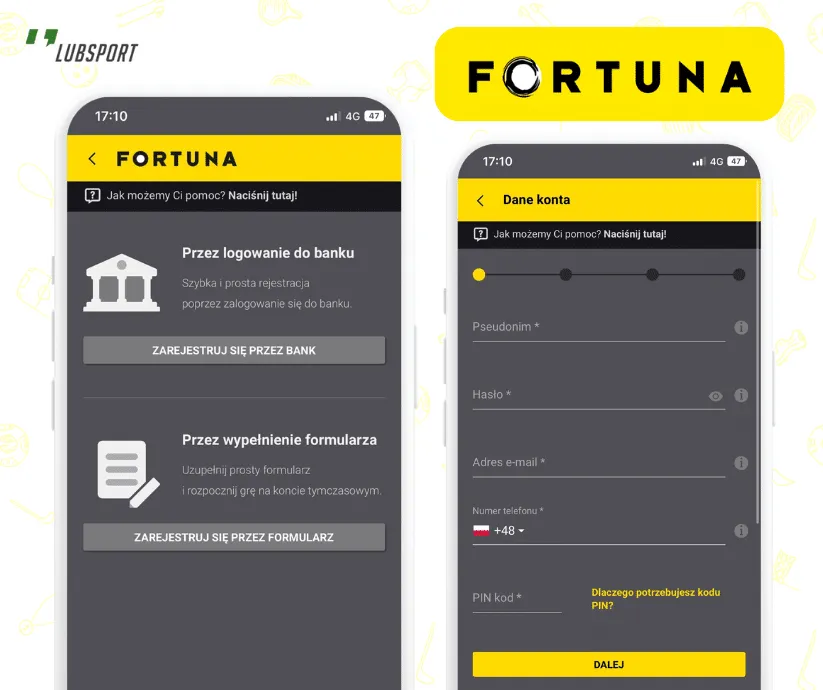 rejestracja konta fortuna
