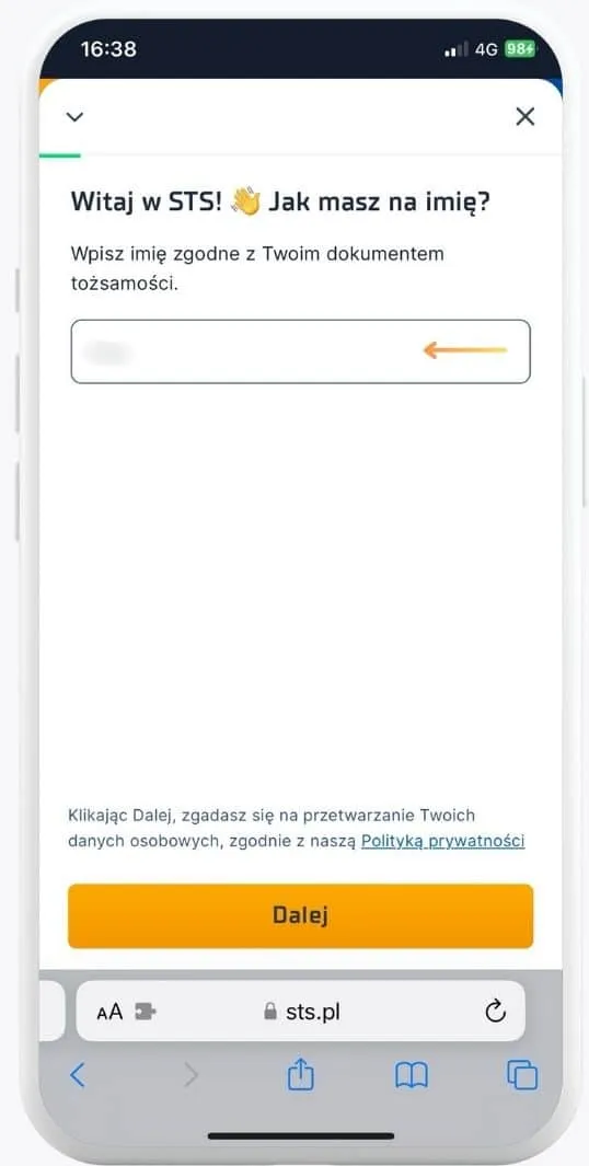 Rejestracja konta sts