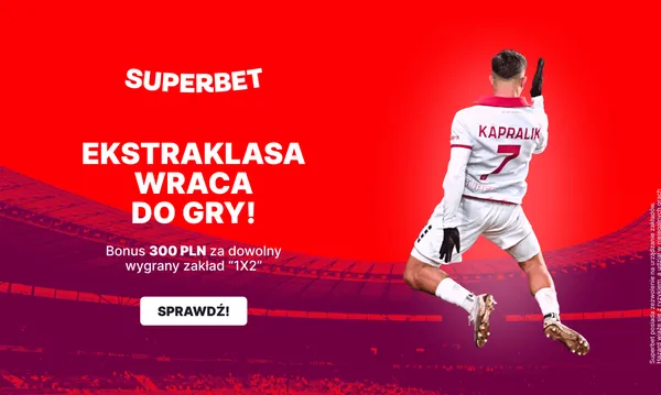 300 zł bonusu od Superbet za wygrany zakład na 20. kolejkę Ekstraklasy