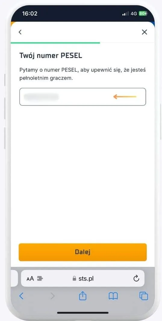 Rejestracja STS z kodem